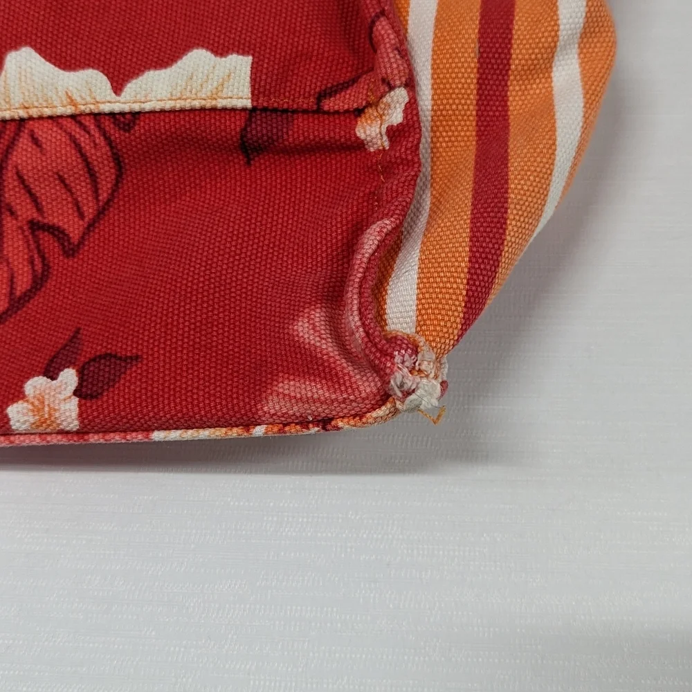 Vintage Jantzen Orange Red Striped Large‎ 100% Cotton Tote with interior pocket